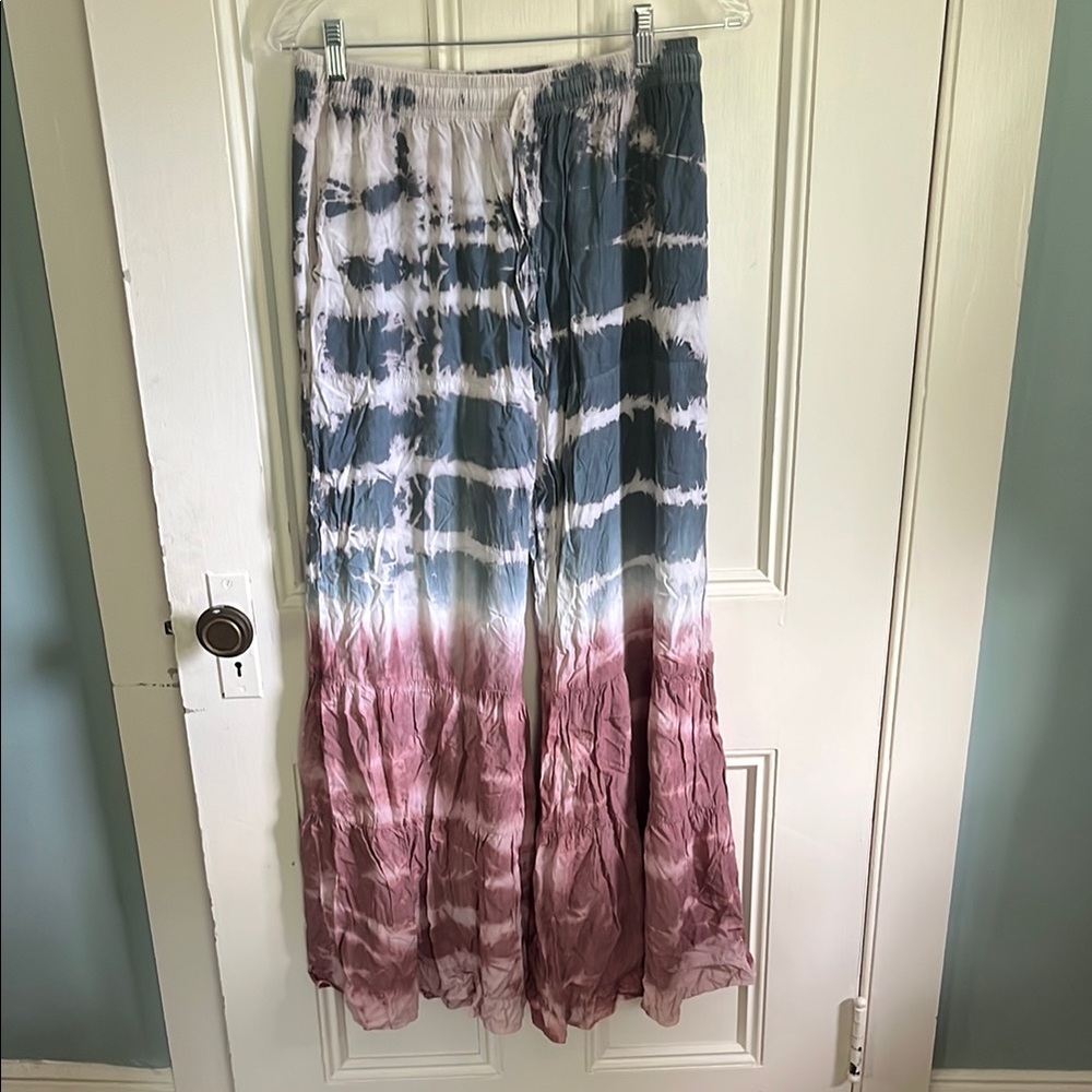 Blue and Pink Tie Front Maxi Jumpsuit
